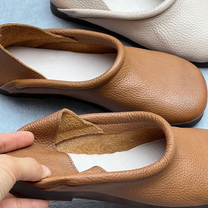 Women's Round Toe Casual Handmade Leather Flat Loafers