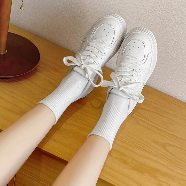 Women's Platform White Casual Lightweight Round Toe Lace Up Board Shoes