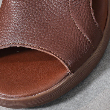 Women's Leather Block Heel Hollow Out Open Toe Sandals