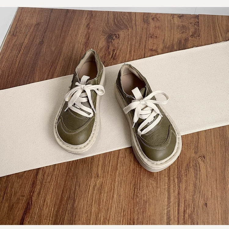 Women's Leather Chunky Platform Lace-Up Casual Shoes – Ugly-Cute Style