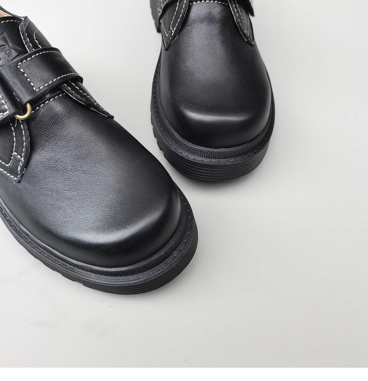 Womens Genuine Leather JK Uniform Shoes Loafers for Wide & Fat Feet