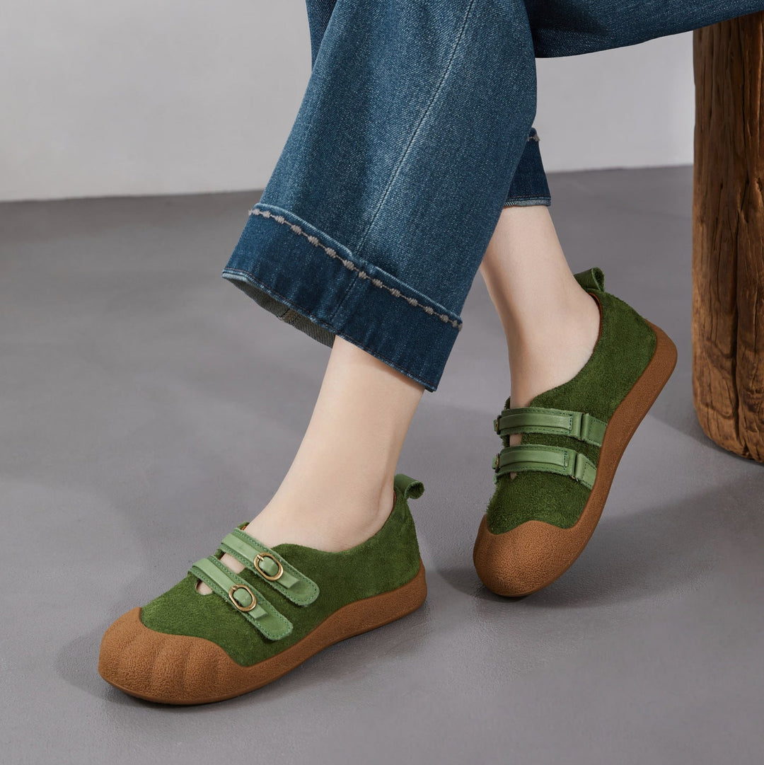 Women‘s Retro Leather Slip-on Mary Jane Flats Vintage Casual Walking Shoes