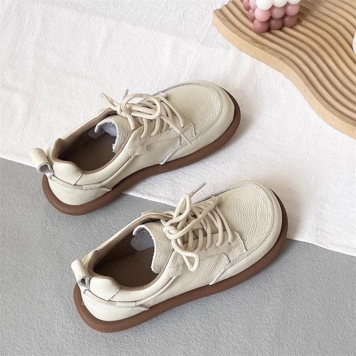 Women's Vintage Leather Lace-Up Flat Casual Shoes