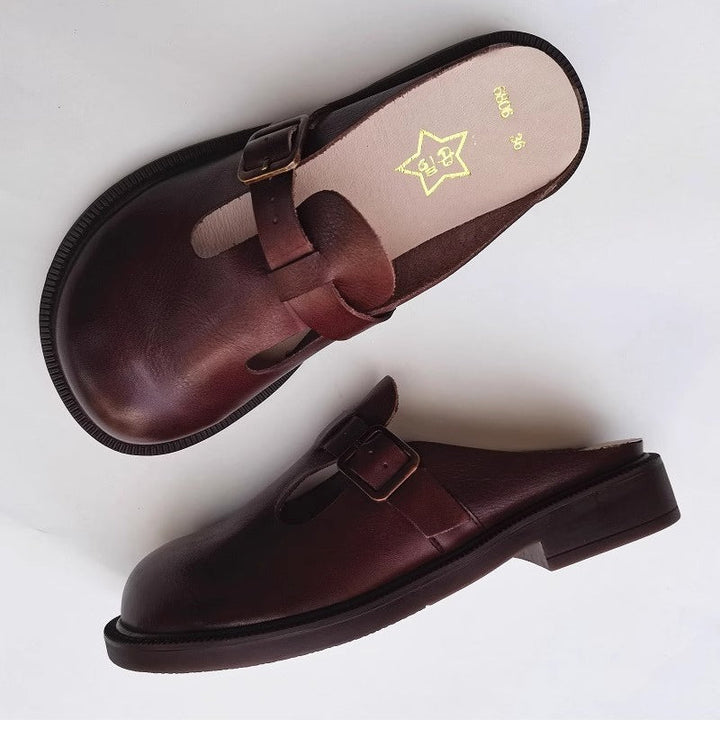 Women's Big Toe Box Mules – Casual Soft First Layer Cowhide Slip-On Shoes