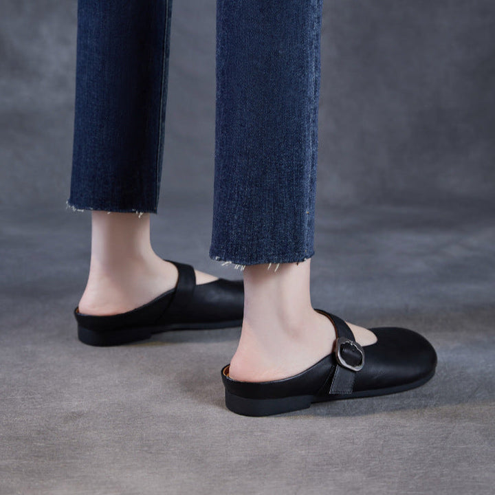 Women's Leather Mary Jane Mules – Round Toe & Comfort Fit