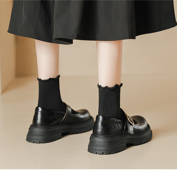 Platform Leather Comfortable Low Heel Mary Jane Women's Shoes