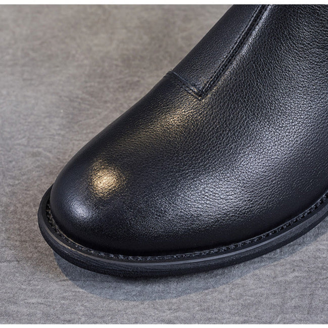 Women's Genuine Leather Short Boots – Minimalist Design with Zipper Closure