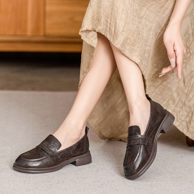Classic Women's Loafers – Ruched Leather Sole Casual Shoes