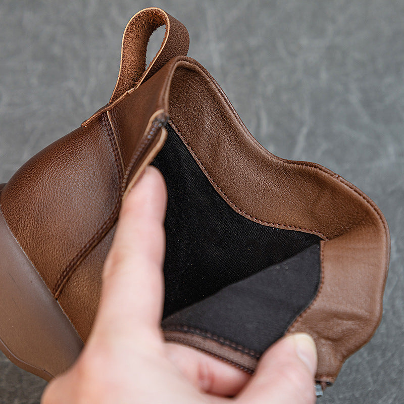 Women's Comfortable Leather Ankle Boots – Low Heel with Side Zipper