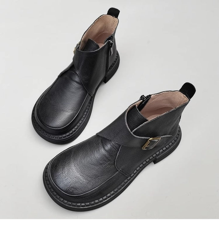 Genuine Leather Women's Ankle Boots - Big Toe Box Platform Work Boots