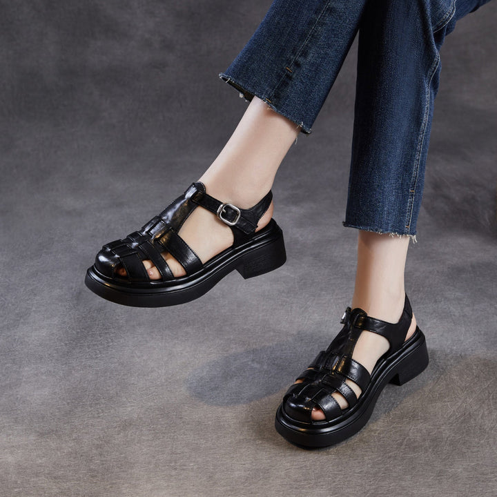 Women's Genuine Leather Casual Sandals Summer Fisherman Platform Wedge Comfort Shoes