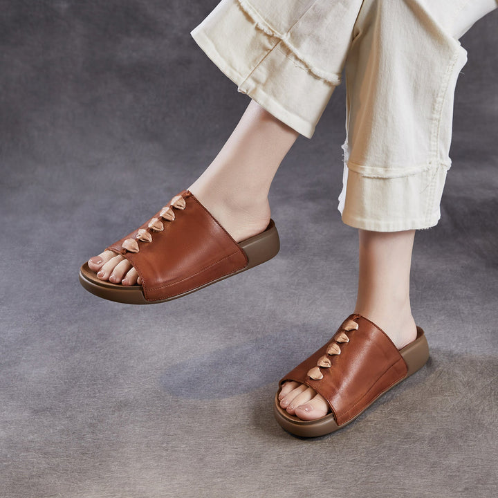 Women's Leather Open-Toe Bohemian-Style Slides & Mules