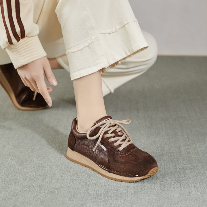 Women's Leather Sneakers Patchwork Retro Tennis Shoes — Casual Style
