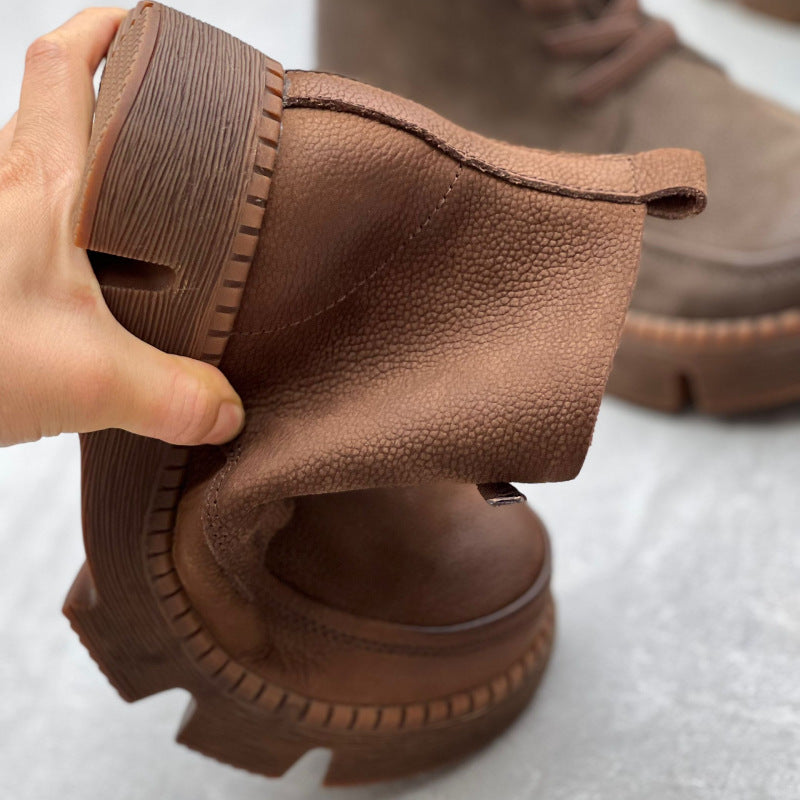 Retro Soft Leather Ankle Boots for Women – Comfortable Lace Up Design