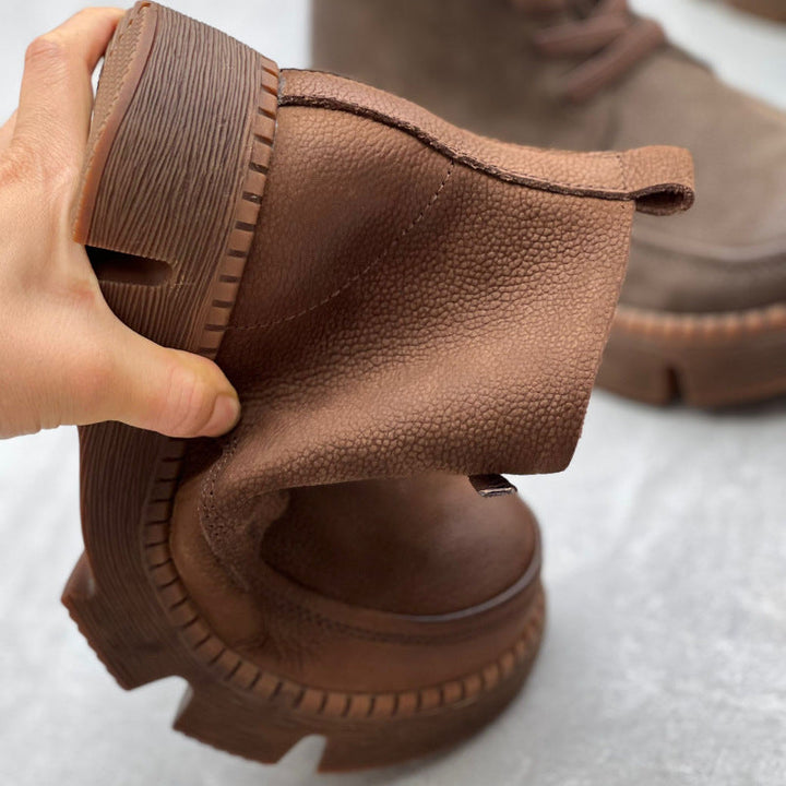 Retro Soft Leather Ankle Boots for Women – Comfortable Lace Up Design