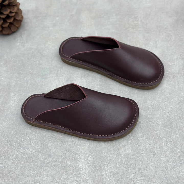 Minimalist V-Cut Cowhide Summer Mules Women's Leather Zen Flat Summer Slides