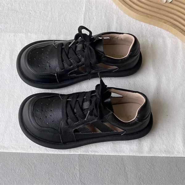 Women's Comfortable Cut-Out Leather Sneaker Sandals – Flat & Casual Everyday Style