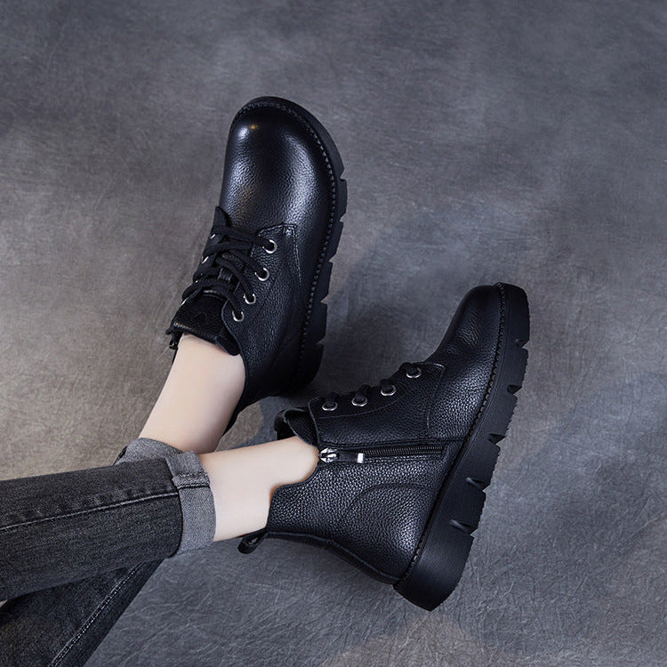 Women’s Handmade Leather Lace-Up Ankle Boots – Soft Sole Winter Shoes