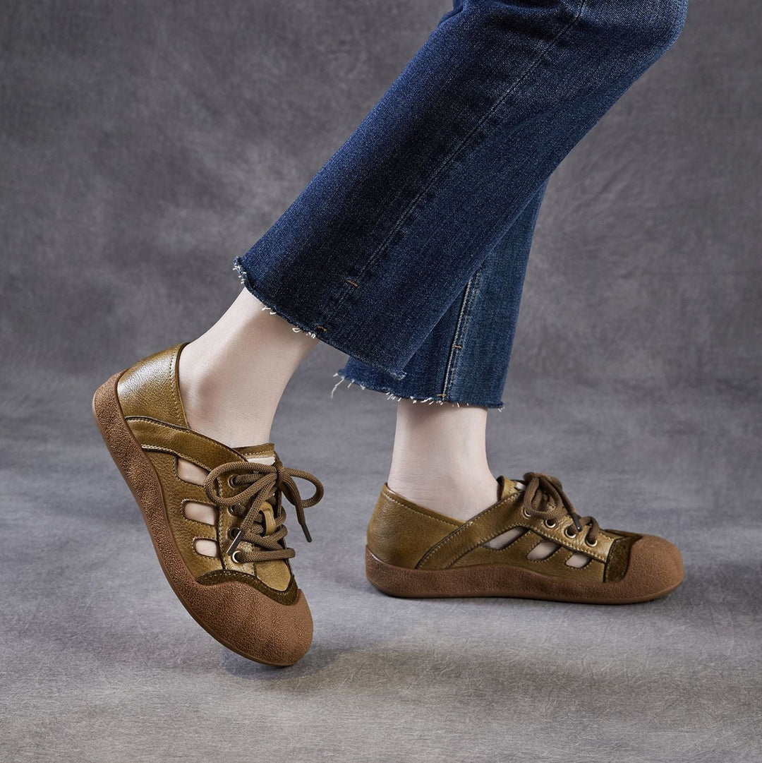 Women's Chunky Leather Cutout Summer Oxford Sandals Barefoot-Friendly Perforated Walking Shoes