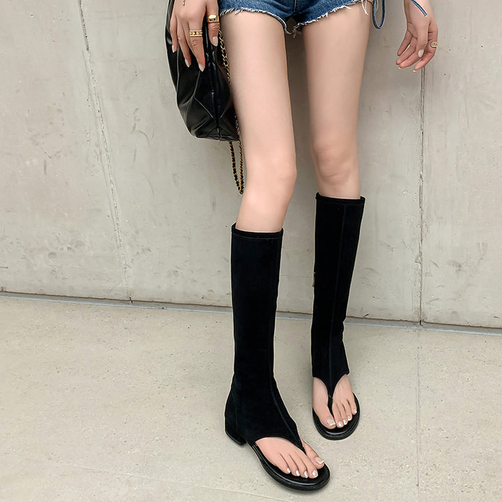 Womens Open Toe Street Style Zipper Side Toe Post Sandals Boots