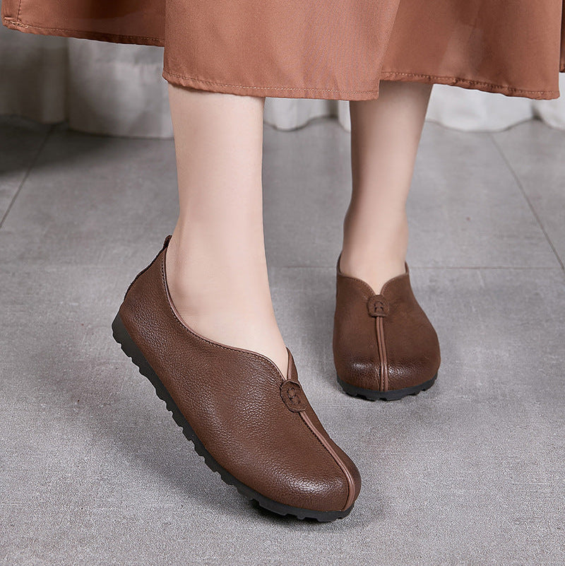 Women’s Handmade Leather Slip-On Flats – Vintage Casual Soft Sole Shoes