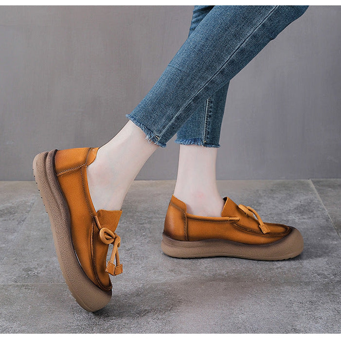 Women's Leather Slip-on Flats — Casual Round-Toe Footwear