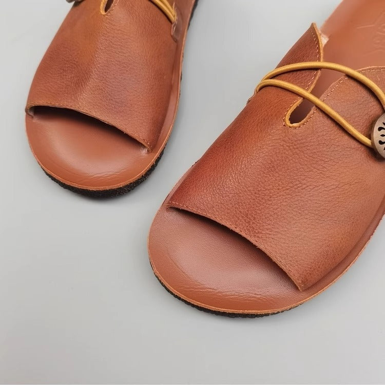 Women's Summer Leather Open Toe Niche Mule Shoes Sandals