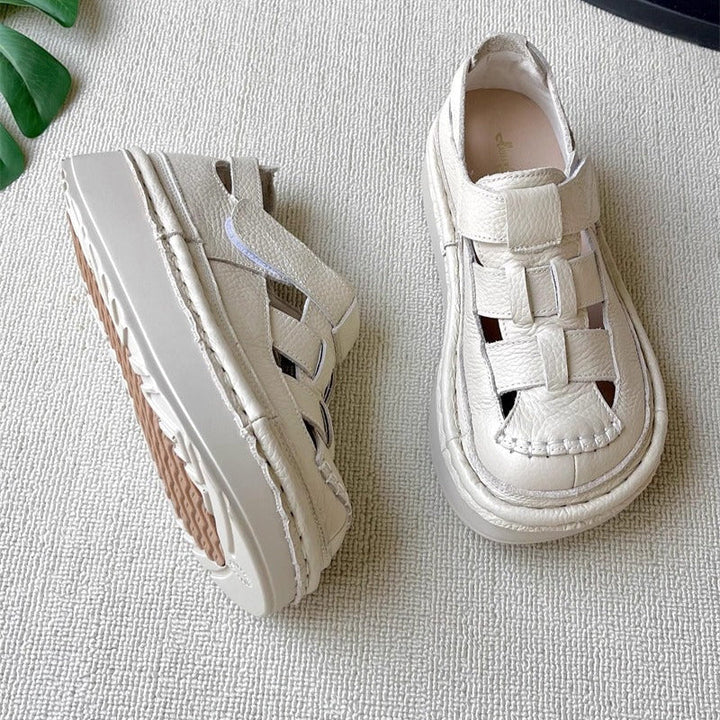 Women's Soft Leather Velcro Closed-Toe Chunky Platform Sandals – Ugly-Cute Style
