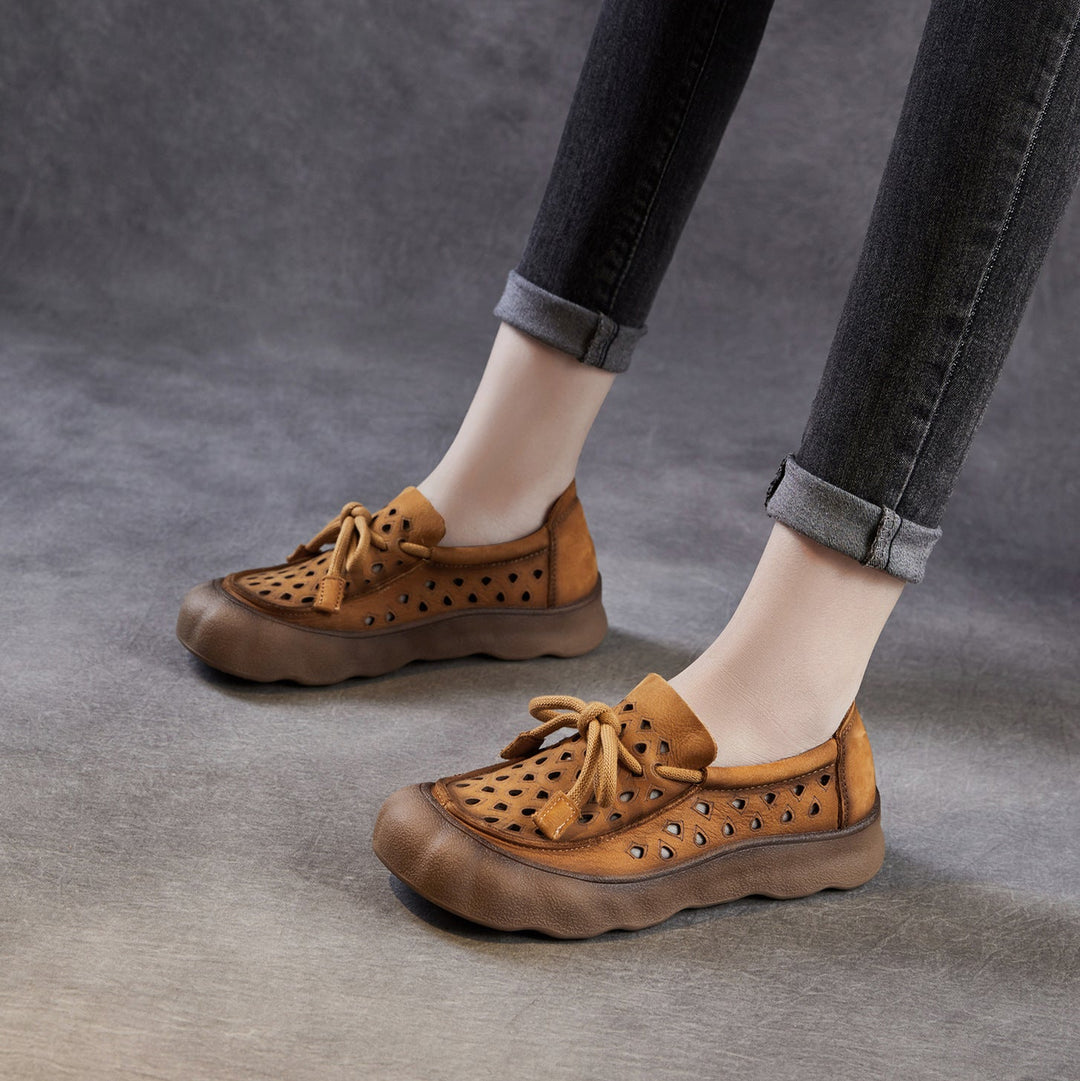 Women's Leather Slip-on Flats — Summer Cutout Style
