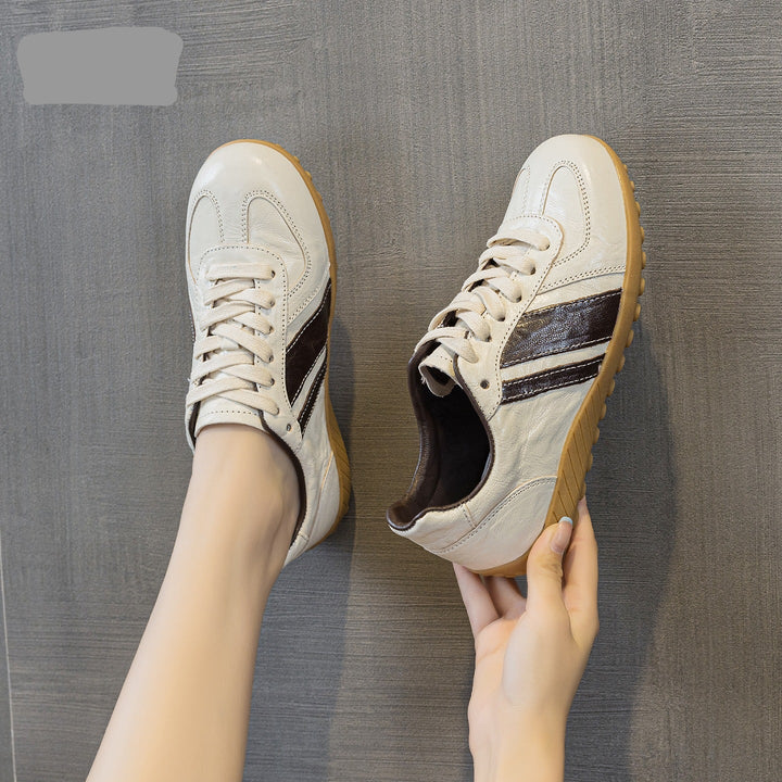 Women's Genuine Leather German Army Trainers Retro Low Top Walking Sneakers