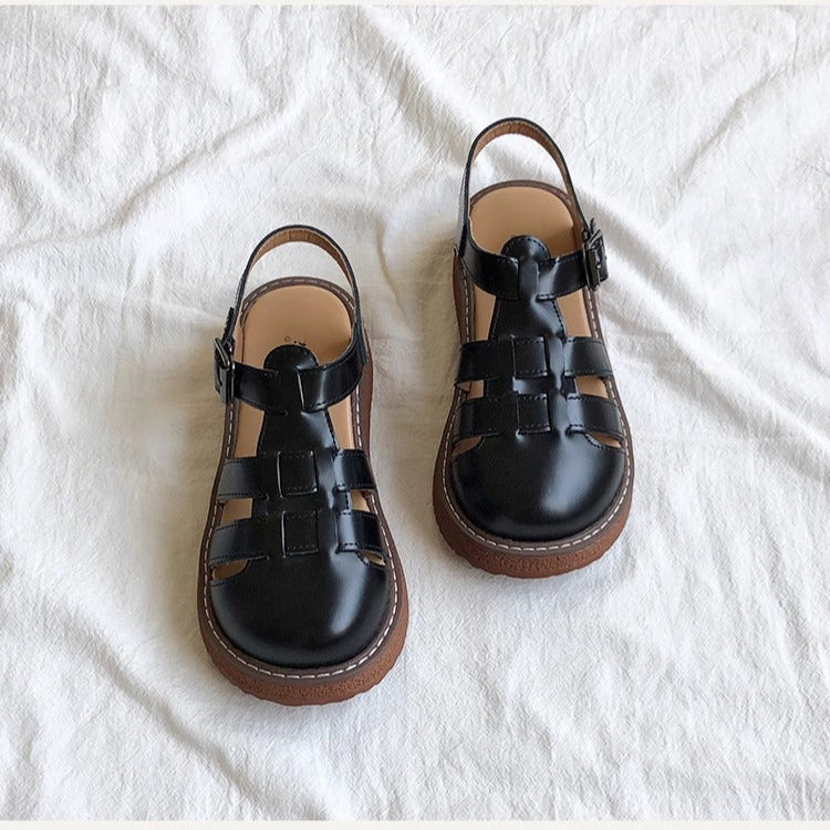 Clearance Sale Women's Leather Closed Toe Round Sandals