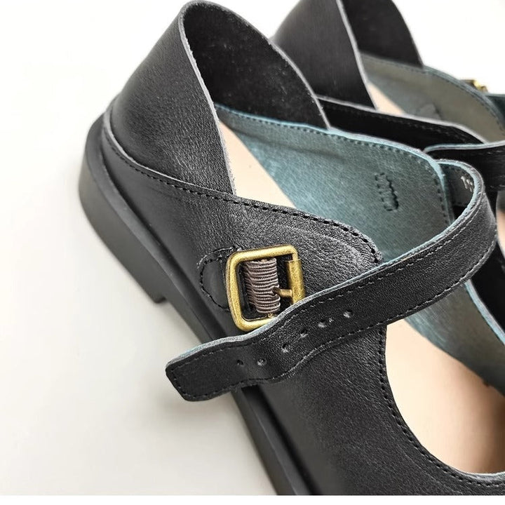 Wide Toe Box Daily Cute Genuine Leather Mary Jane Round Toe Flat Uniform Shoes
