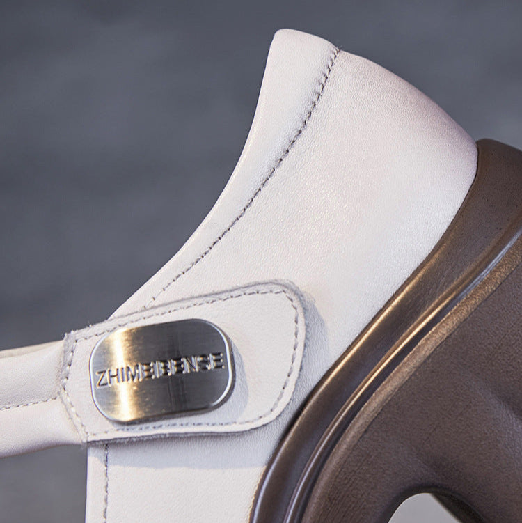 Luxury Leather Mary Janes for Women - Platform Heel with Velcro