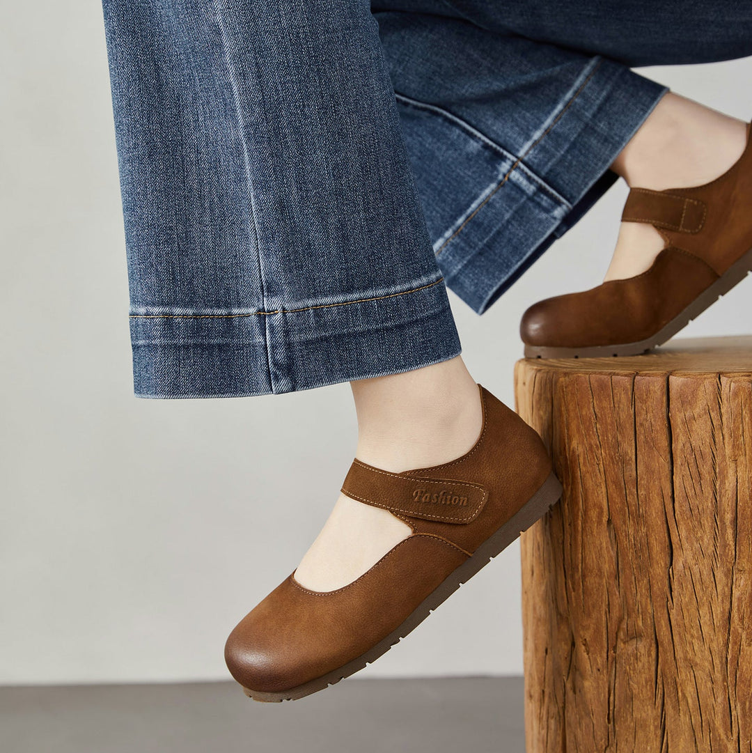 Women's Retro-Artistic Flat Mary Janes with Velcro Straps