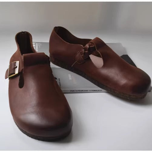 Women's Wide Round-Toe Genuine Leather Soft Flat Casual Shoes