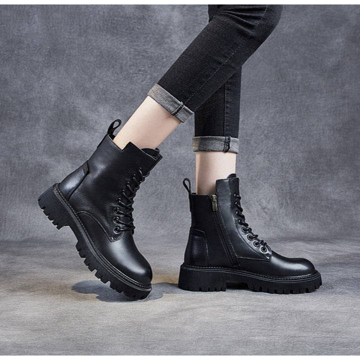 Women's Casual Genuine Leather Boots – Ankle Length with Zipper