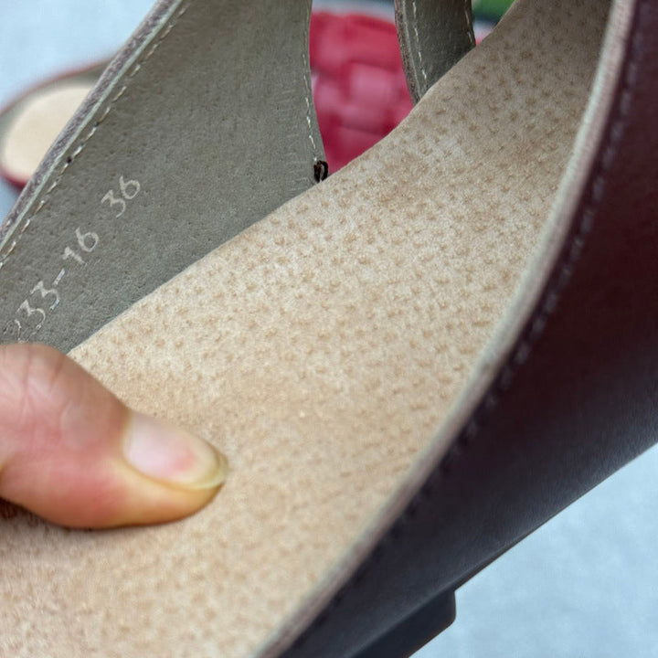 Women's Artisanal Square Toe Leather Woven Mules - Lightweight Unlined Flats