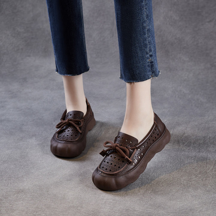 Women's Leather Slip-On Sandals — Thick Sole with Cutout Design, Breathable