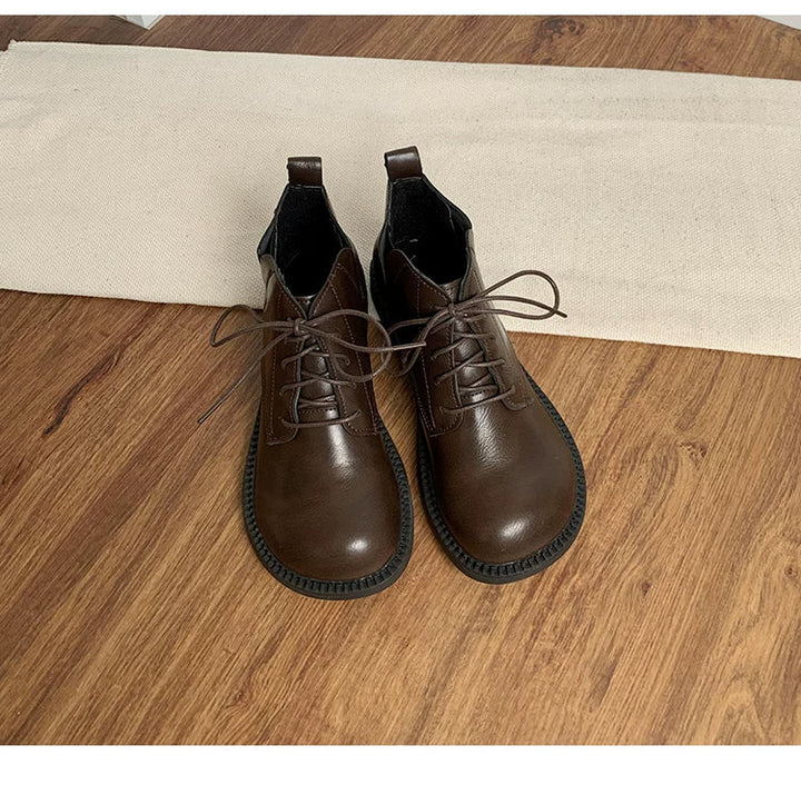 Women's Vegan Leather Ankle Boots Lace Up Casual Low Heel Booties Comfortable Walking Shoes
