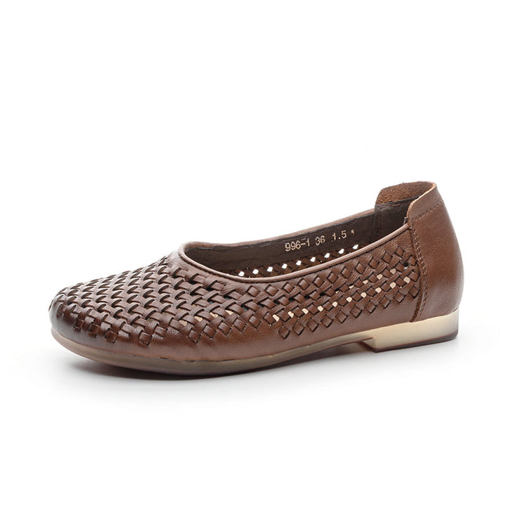 Women's Leather Woven Hollow Out Flat Sandals Glove Shoes