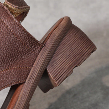 Women's Leather Block Heel Hollow Out Open Toe Sandals