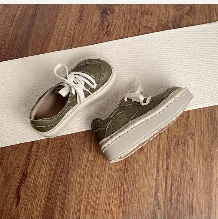 Women's Leather Chunky Platform Lace-Up Casual Shoes – Ugly-Cute Style