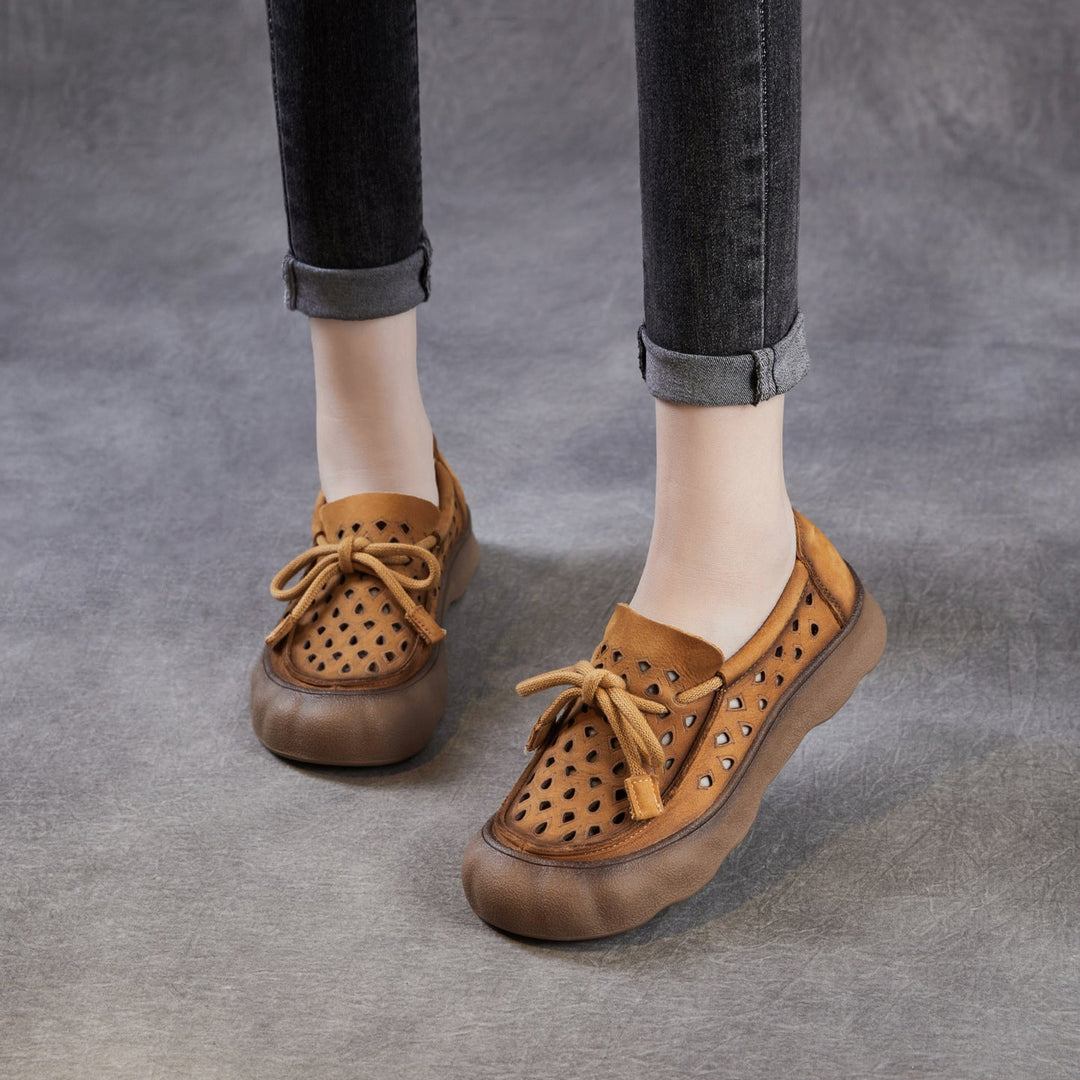 Women's Leather Slip-on Flats — Summer Cutout Style