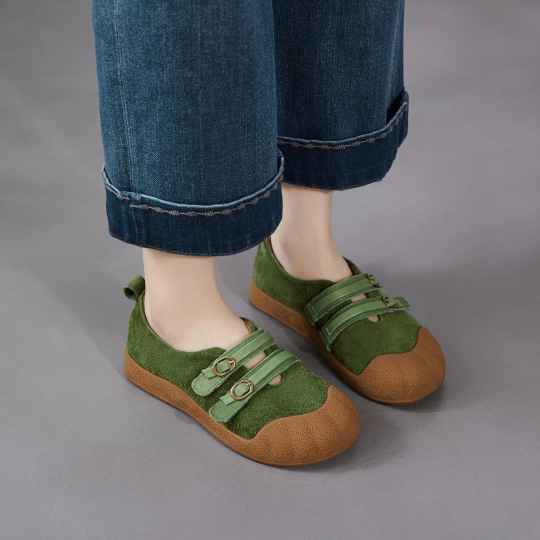 Women‘s Retro Leather Slip-on Mary Jane Flats Vintage Casual Walking Shoes