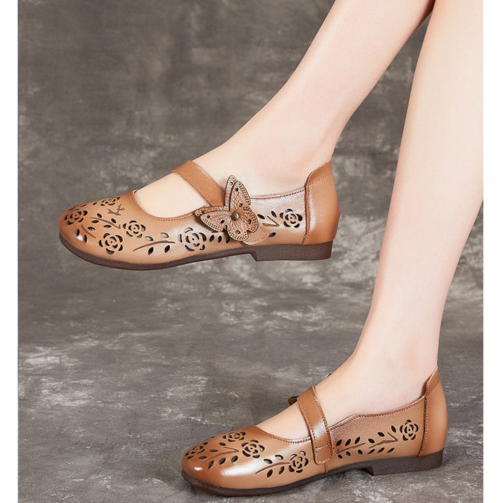 Women's Sandals Hollow Out Literary Style Butterfly Buckle With Flats