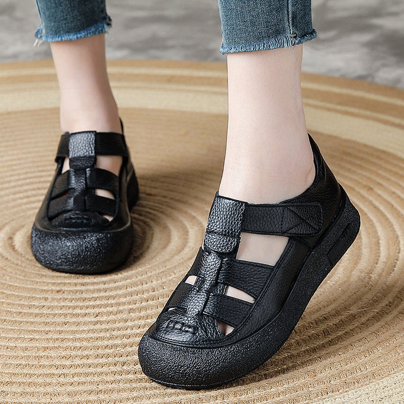 Women's Sandals Platform Velcro Hollow-Out Walking Shoes Fisherman Flats Barefoot-Friendly Summer Shoes