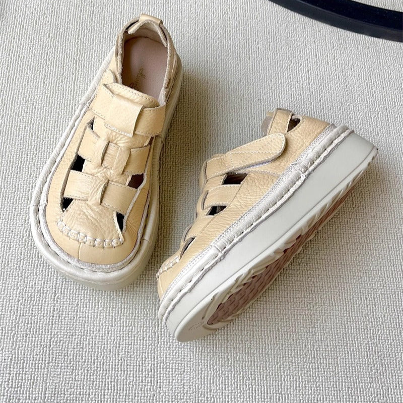 Women's Soft Leather Velcro Closed-Toe Chunky Platform Sandals – Ugly-Cute Style