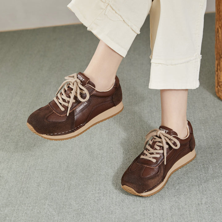 Women's Leather Sneakers Patchwork Retro Tennis Shoes — Casual Style