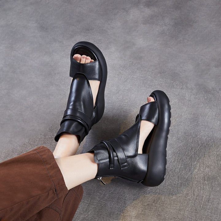 Women's Chunky Platform Sandals Peep-Toe Velcro Summer Ankle Boots Lightweight EVA Walking Flats