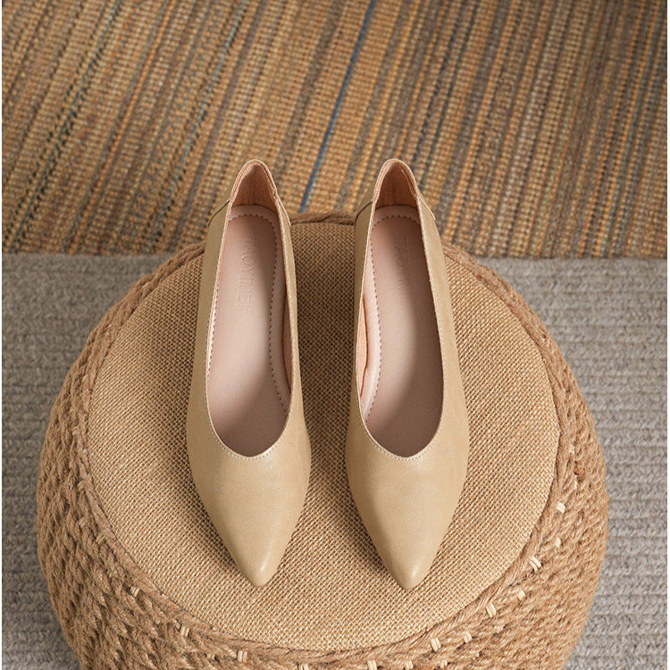 Women's Leather Mid Heel Multicolor Slip On Comfortable Pump